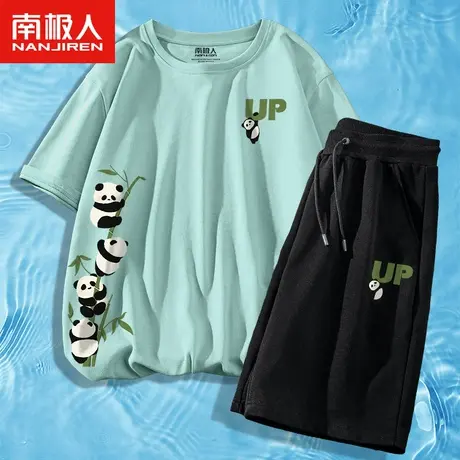 短袖t恤男夏季宽松国潮熊猫半袖青少年跑步运动帅气一套搭配男装商品大图