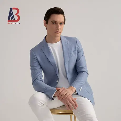 【意大利进口菲拉特面料】培罗蒙2023秋男士亚麻西服羊毛西装外套商品大图