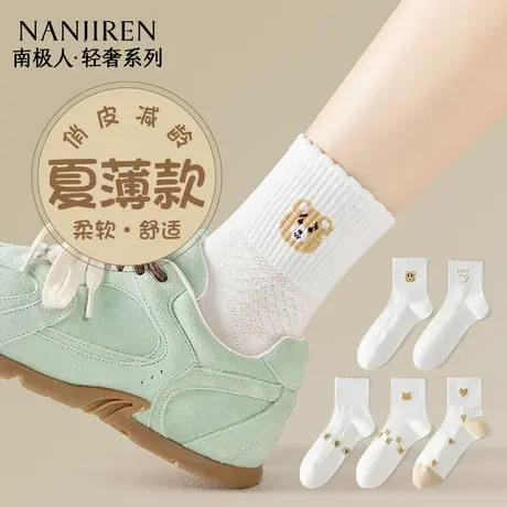 南极人袜子女士夏季薄款透气花边小熊中筒袜防臭吸汗运动无骨短袜商品大图
