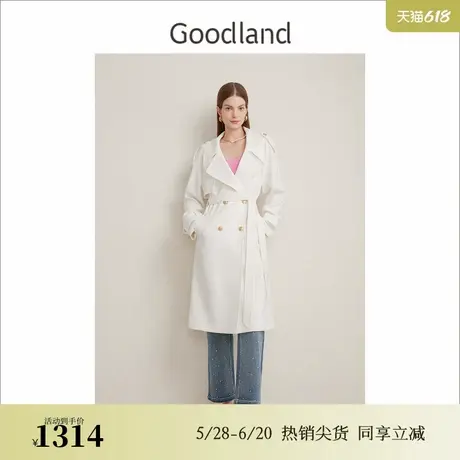【醋酸系列】Goodland美地春季法式优雅双排扣气质廓形风衣商品大图