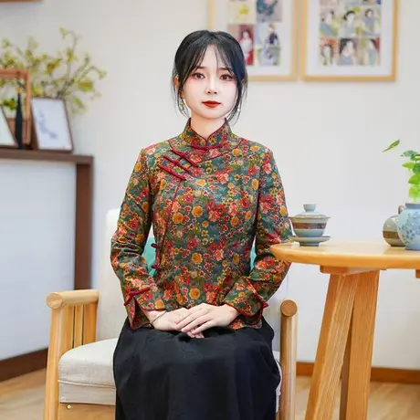 筠雅2025新款中式唐装上衣复古收腰显瘦新中式盘扣女装上衣25J037商品大图