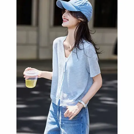 时尚气质薄款休闲气质针织衫女士2025年夏日新品减龄百搭T恤图片
