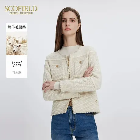 【可水洗】Scofield女复古绵羊毛针织开衫圆领小香风冬季商品大图