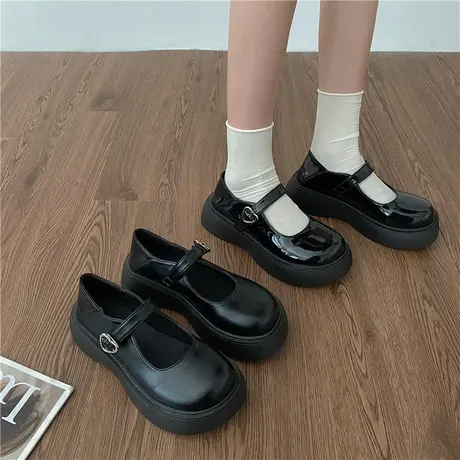 厚底玛丽珍女鞋黑色复古甜酷小皮鞋女2023新款圆头百搭英伦风jk鞋商品大图