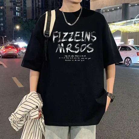 重磅美式高街短袖T恤男夏季2025新款印花纯棉半袖宽松情侣装上衣商品大图