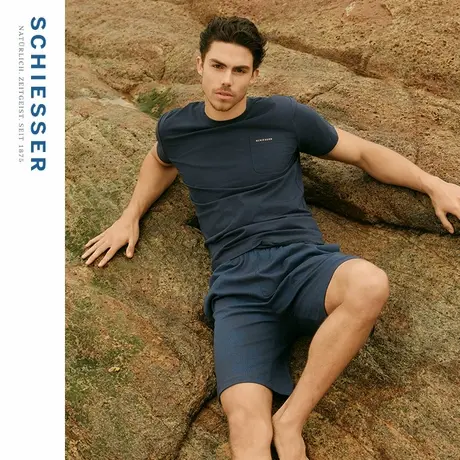 SCHIESSER舒雅25年春夏新品男士纯棉软糯亲肤圆领短袖家居服套装图片