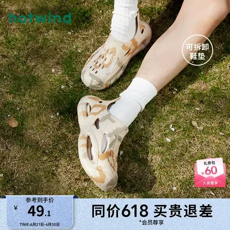 热风男鞋24夏新款男士时尚拼色凉鞋简约运动休闲透气包头拖鞋男商品大图