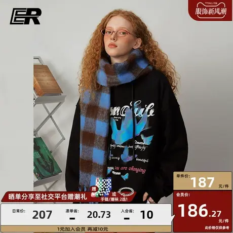 ER蝴蝶字母卫衣2023秋冬新款美式潮牌宽松套头连帽上衣男女同款图片