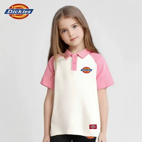 Dickies童装女童短袖t恤夏季儿童粉色插肩袖体恤女孩速干polo衫A商品大图