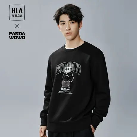 HLA/海澜之家熊猫圆领卫衣23秋冬新款印花宽松弹柔珠地套头上衣男图片