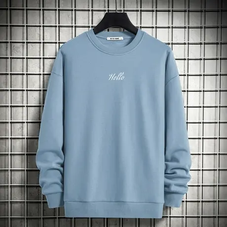 男士卫衣2023新款秋冬款摇粒绒加绒宽松潮流字母印花无帽长袖t恤商品大图