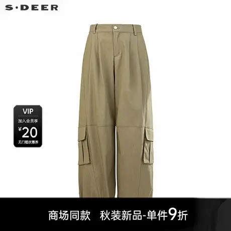 【商场同款】sdeer圣迪奥女时尚高腰拼接工装阔腿长裤S25380814商品大图