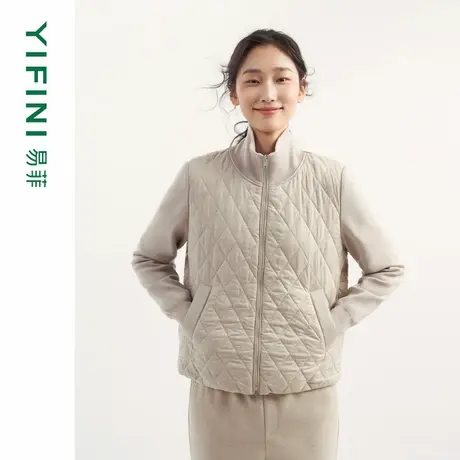 [专柜同款]Yifini/易菲拼接针织袖通勤宽松短款棉服外套棉衣冬商品大图