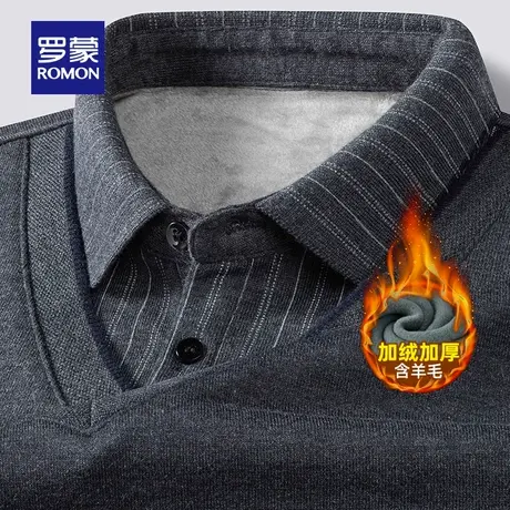【含羊毛+加绒】罗蒙男士针织假两件2025冬季新款中老年保暖毛衣图片