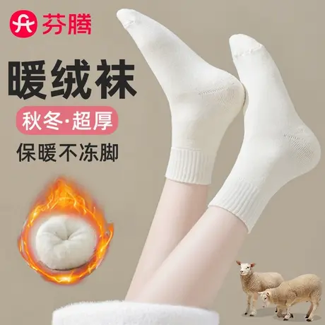 芬腾袜子女秋冬款中筒袜居家加绒加厚月子袜睡眠保暖冬季地板长袜商品大图