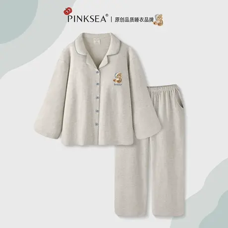 睡衣女款2025新款防凸点带胸垫纯棉春秋长袖长裤简约家居服套装商品大图