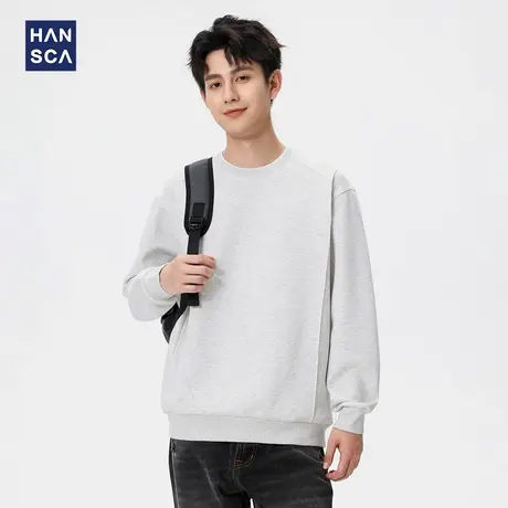 hansca 320g重磅撞色假两件圆领卫衣男2025秋季潮牌拼接休闲上衣商品大图
