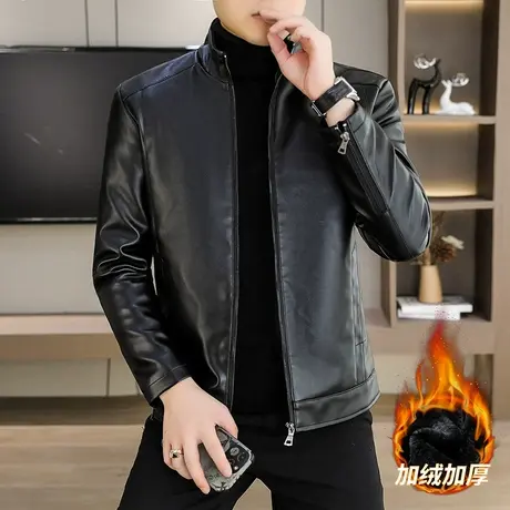 春秋冬季加绒皮夹克男士外套高级感百搭机车服PU仿皮皮衣青年男装商品大图