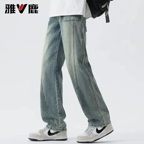 雅鹿2026春季新款直筒百搭水洗牛仔裤男青年宽松港风潮牌时尚长裤图片