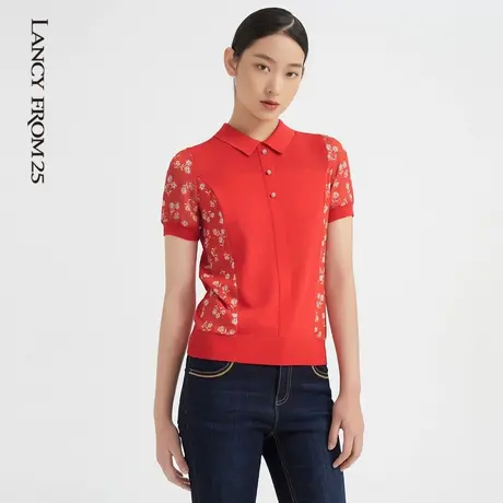 悦朗姿女装奥莱商场同款2022夏修身针织衫短袖T恤女正品商品大图