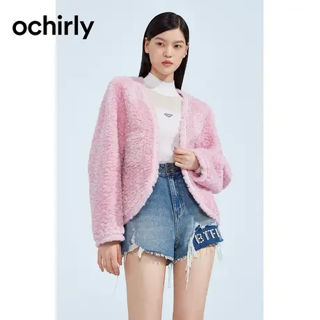 【品牌甄选】高级环保皮草 欧时力 毛绒外套2023新冬V领法式软糯图片