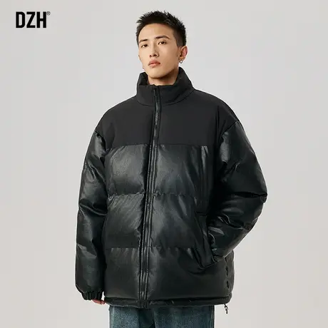 男士黑色立领pu皮棉服男冬季潮牌2023新款美式棉衣外套加厚面包服图片