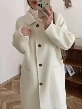 羊毛大衣女2023秋冬新款韩版复古翻领美拉德高级感双面毛呢子外套图片