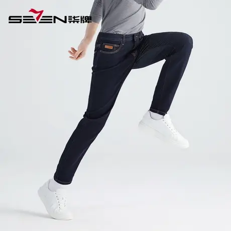 柒牌牛仔长裤男2022秋季新款时尚潮流刺绣男士合体直筒裤水洗男裤商品大图