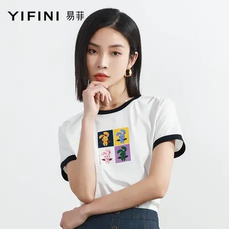 Yifini/易菲【小兔子乖乖】短款T恤女夏装新款纯棉百搭休闲上衣商品大图