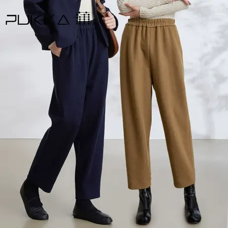 蒲PUKKA 秋冬经典高级羊毛呢萝卜裤女时髦锥形九分休闲裤图片