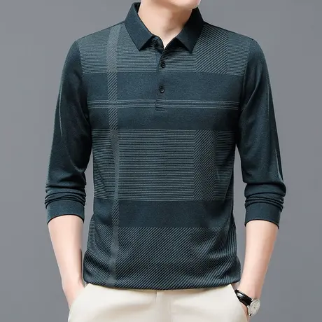 2023秋季新款冰丝长袖POLO衫男商务休闲t恤青年爸爸装薄款上衣服图片