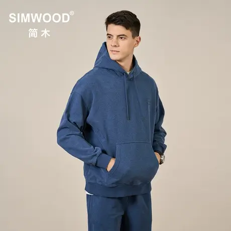 Simwood简木男装【宽松版型】390g重磅纯色特殊订染花纱连帽卫衣图片