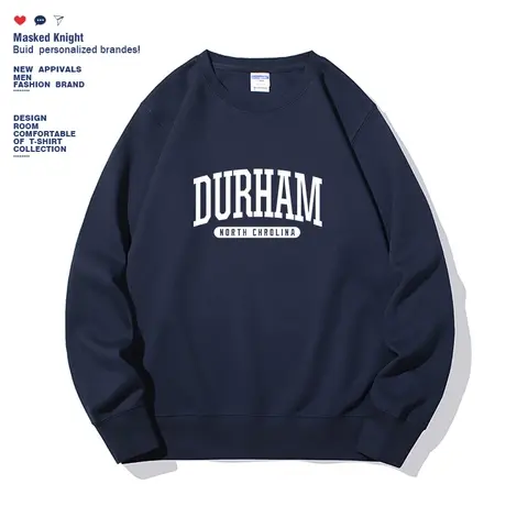 秋冬季潮牌美式休闲复古字母印花卫衣男宽松休闲加绒圆领无帽上衣商品大图