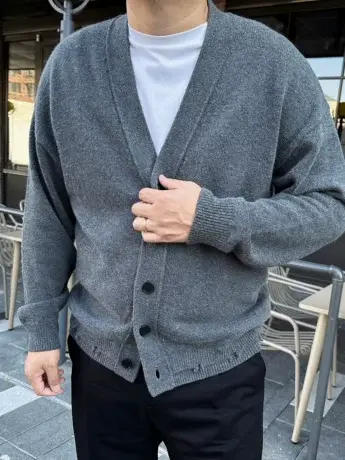 大依无忧秋新款V领慵懒文艺潮胖子大号加肥加大码男款开衫毛衣商品大图