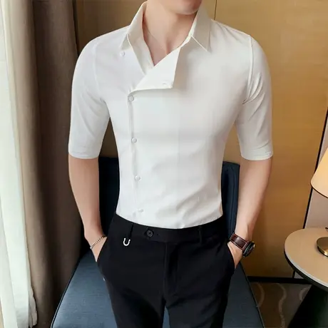 男士高端夏装衬衫七分袖个性潮牌轻奢休闲寸衫设计感韩版中袖衬衣商品大图