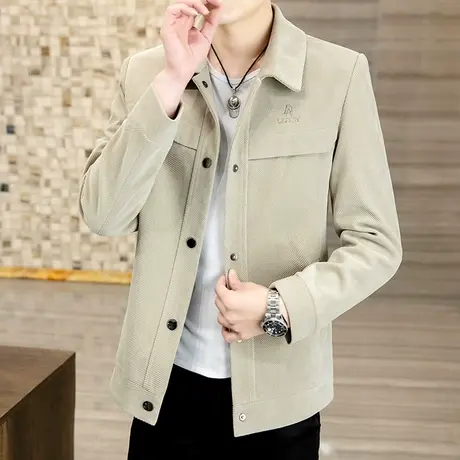 春装男士外套时尚潮流翻领休闲褂子上衣春秋季韩版纯色百搭夹克衫图片