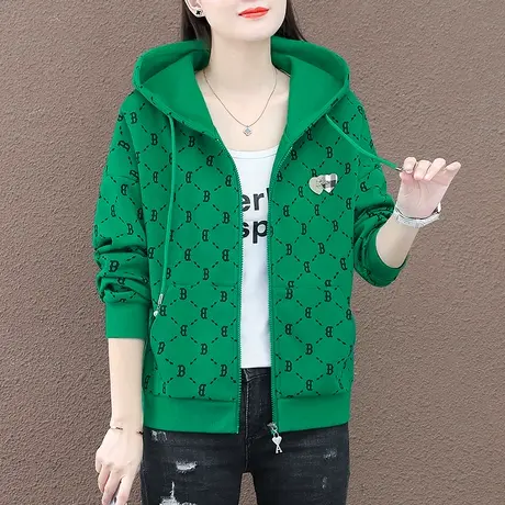 连帽休闲外套女2024年新款时尚百搭上衣服春秋款拉链卫衣短款开衫商品大图
