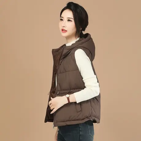 韩朝袭人连帽休闲无袖棉马甲女2023冬装新款百搭显示保暖坎肩外套图片