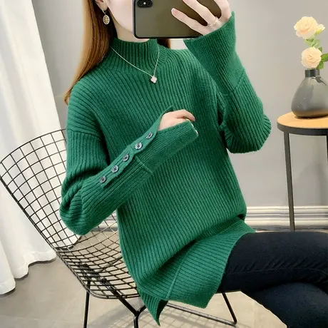 2024年秋冬新款中长款毛衣女宽松外穿加厚套头打底女士洋气针织衫商品大图