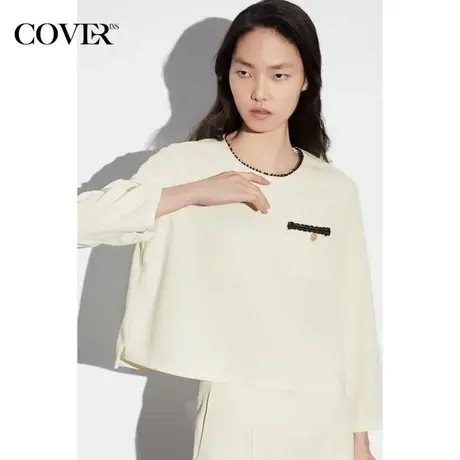COVER春季直筒宽松撞色小香风衬衫图片