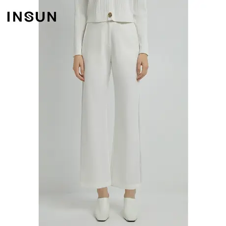 INSUN恩裳专选春季冰丝网布条纹直筒西装裤商品大图