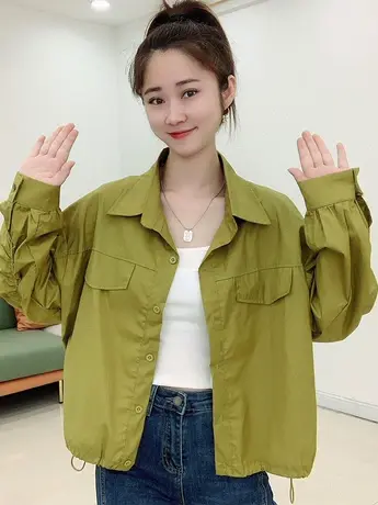 短款衬衫外套女2025春秋新款韩版宽松长袖衬衣学生百搭纯色上衣潮商品大图