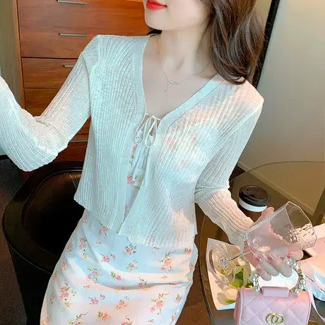 短款冰丝针织衫女防晒衣披肩夏季配裙子时尚洋气外搭开衫薄款高档商品大图