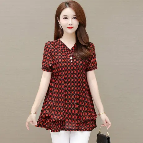 短袖雪纺衫上衣胖mm高端大码女装宽松衣服2023年夏装新款妈妈T恤图片