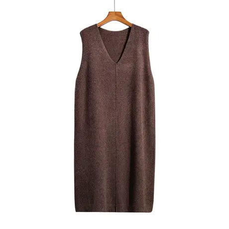 中长款针织马甲女秋冬新款宽松大码慵懒风无袖毛衣坎肩背心裙外穿商品大图