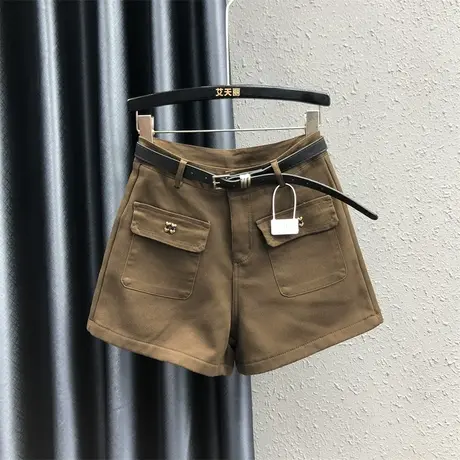 欧货阔腿裤女2023秋冬新款咖啡色美拉德高腰小众百搭加绒牛仔短裤图片