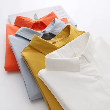 韩版纯棉白色长袖衬衫女设计感小众复古港味2020春秋新款宽松上衣商品大图