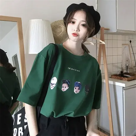 美式复古短袖t恤女2022宽松韩版大码半袖原宿bf慵懒风上衣服ins潮图片