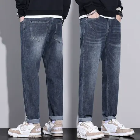 秋季美式高街男款宽松休闲牛仔裤春秋款痞帅气水洗直筒男裤子秋装图片