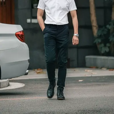 Seno男士休闲裤弹力抗皱小脚中灰裤子男款春秋修身商务黑色休闲裤图片